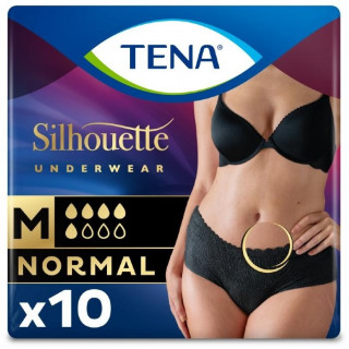 Tena Silhouette Normal Cintura Baja Negro Talla M, 10 Uds