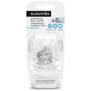 Suavinex Tetina Anatómica De Silicona Talla 2 Flujo Medio +6M, 2 Uds