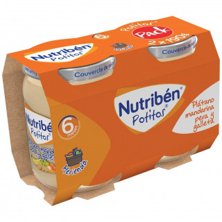 Pack Nutribén Potitos Merienda Plátano Mandarina Pera Galleta, 2 X 190 G