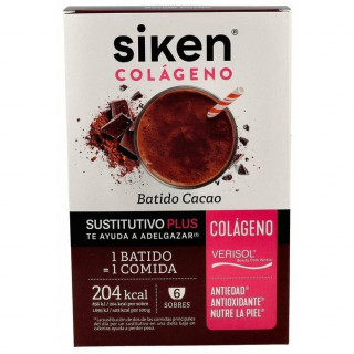 Siken Sustitutivo Plus Colágeno Batido Cacao, 6 Sobres